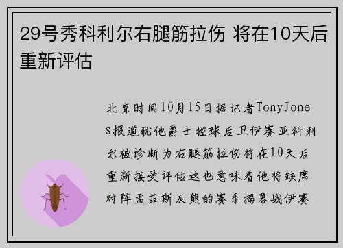 29号秀科利尔右腿筋拉伤 将在10天后重新评估